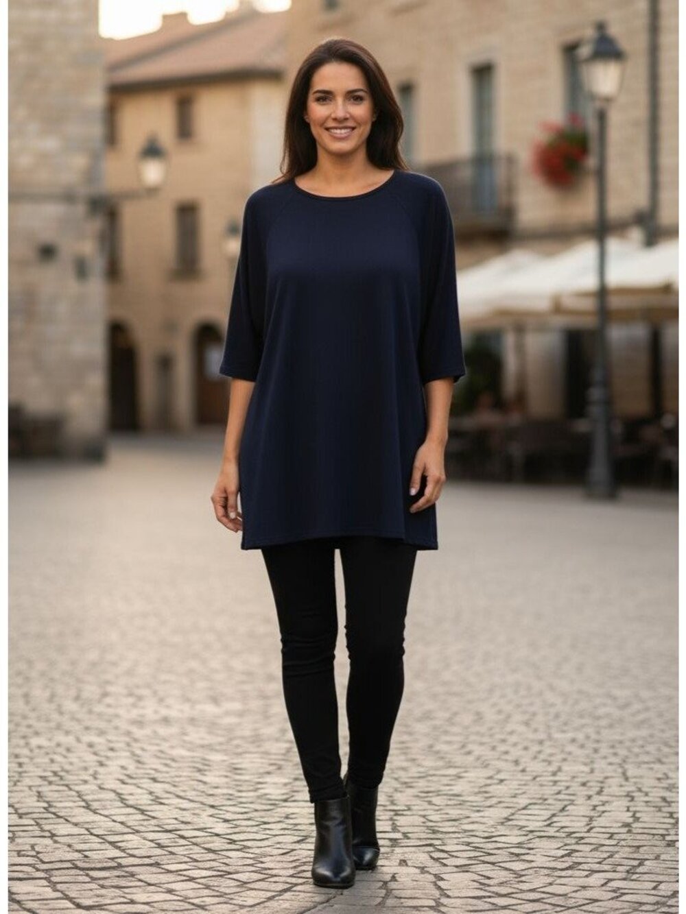 Agnes & Dora Navy Short Sleeve High-Low Hem Tunic Top